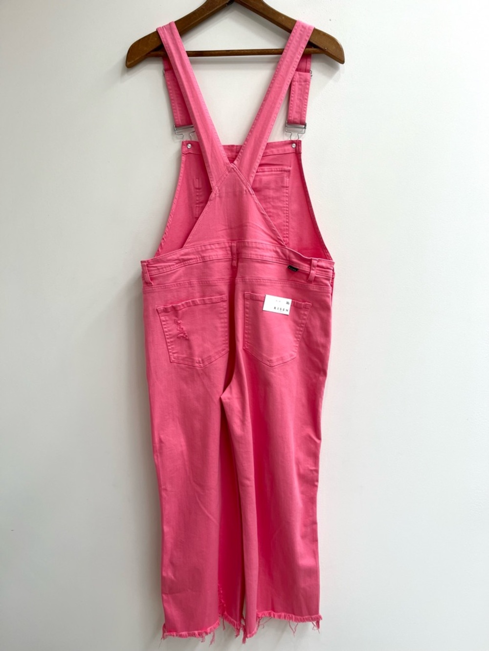 Risen Barbie Girl High Rise Hot Pink Distressed Straight Cropped Overalls XL - Picture 3 of 13